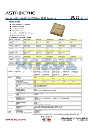 SU20-12-24S datasheet - Isolated and Regulated 20 WATT Modular DC/DC Converters