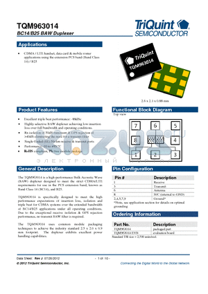 TQM963014-EVB datasheet - BC14/B25 BAW Duplexer