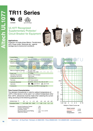 TR-11BX631A datasheet - UL1077 Recognized Supplementary Protector/ Circuit Breaker for Equipment