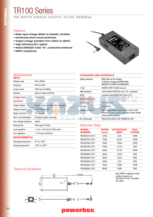 TR100A180-21A11 datasheet - 100 WATTS SINGLE OUTPUT AC/DC GENERAL