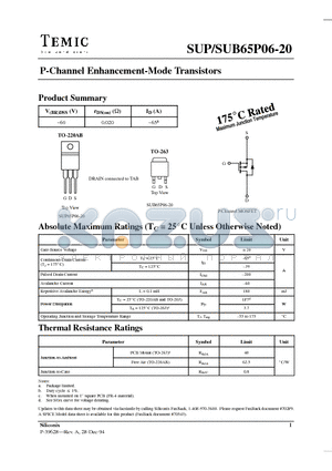 SUB65P06 datasheet - P-Channel Enhancement-Mode Transistors