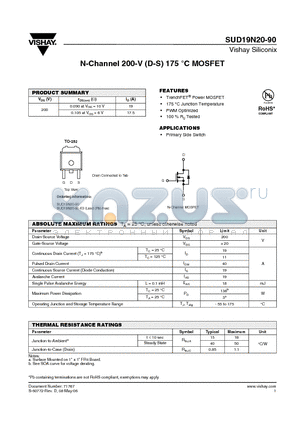 SUD19N20-90 datasheet - N-Channel 200-V (D-S) 175 `C MOSFET