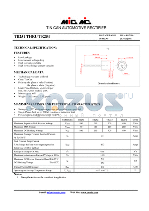 TR253 datasheet - TIN CAN AUTOMOTIVE RECTIFIER