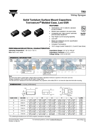 TR3A156 datasheet - Solid Tantalum Surface Mount Capacitors TANTAMOUNT^ Molded Case, Low ESR