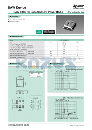 WF871J0429CD datasheet - SAW Filter for Specified Low Power Radio