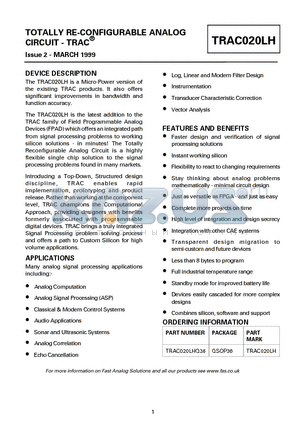 TRAC020LHQ36 datasheet - TOTALLY RE-CONFIGURABLE ANALOG CIRCUIT - TRAC