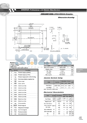 WG240128B datasheet - LCD MODULE  240 X 128 DOTS GRAPHIC