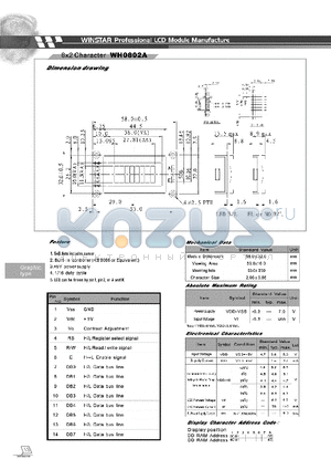 WH0802A datasheet - 8 X 2 CHARACTER