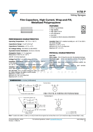 V-735P105X9400L datasheet - Film Capacitors, High Current, Wrap-and-Fill, Metallized Polypropylene