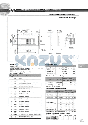 WH1604A datasheet - LCD MODULE