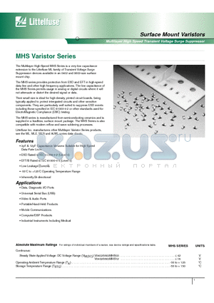 V0402MHS03 datasheet - Multilayer High Speed Transient Voltage Surge Suppressor