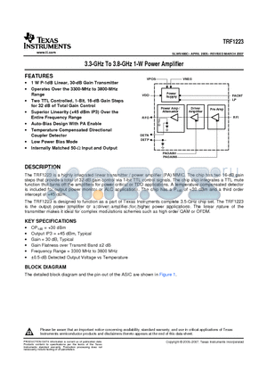 TRF1223IRTMRG3 datasheet - 3.3-GHz To 3.8-GHz 1-W Power Amplifier