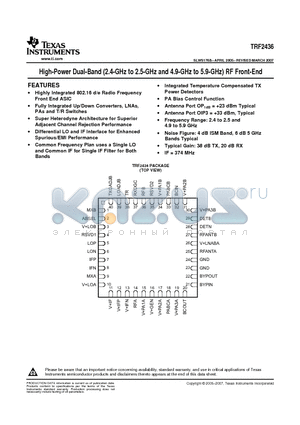 TRF2436IRTBTG4 datasheet - High-Power Dual-Band (2.4-GHz to 2.5-GHz and 4.9-GHz to 5.9-GHz) RF Front-End