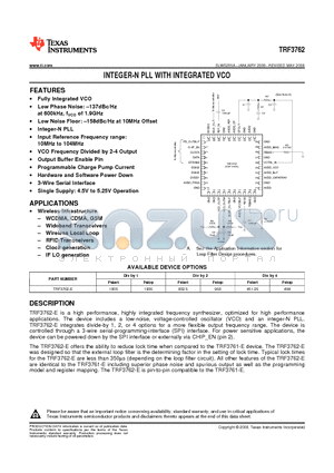 TRF3762-EIRHAT datasheet - INTEGER-N PLL WITH INTEGRATED VCO