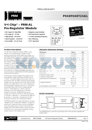 V048F060T040 datasheet - VI Chip - PRM-AL Pre-Regulator Module