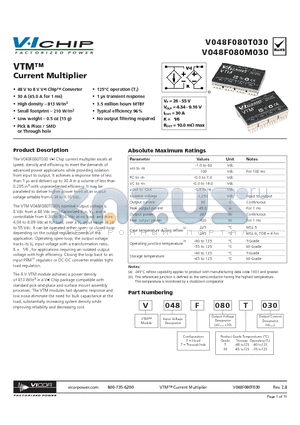 V048T080T030 datasheet - VTM Current Multiplier