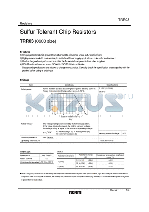TRR03EZPFF datasheet - Sulfur Tolerant Chip Resistors