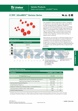 V14E420P datasheet - Varistor Products - High Surge Current, Radial Lead