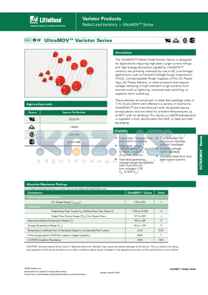 V14E420P datasheet - Radial Lead Varistors