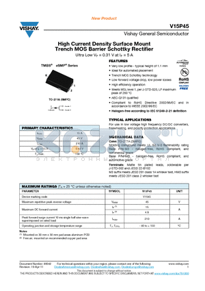 V15P45-M3-86A datasheet - High Current Density Surface Mount Trench MOS Barrier Schottky Rectifier
