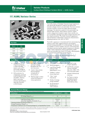 V18AUMLA1206 datasheet - Surface Mount Multilayer Varistors (MLVs) > AUML Series