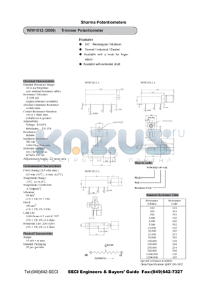 WIW1012-1-504 datasheet - Trimmer Potentiometer