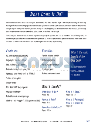 TRU050-GDLCA datasheet - SINGLE DROP IN QUARTZ STABILIZED PLL SOLUTUION