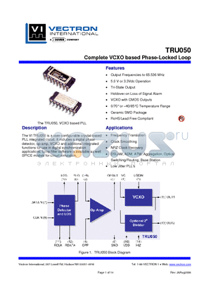 TRU050-GKLGA-1M0000000 datasheet - Complete VCXO based Phase-Locked Loop