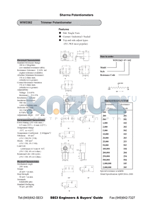 WIW3362-S-204 datasheet - Trimmer Potentiometer