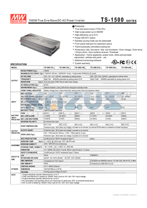 TS-1500-148 datasheet - 1500W True Sine Wave DC-AC Power Inverter