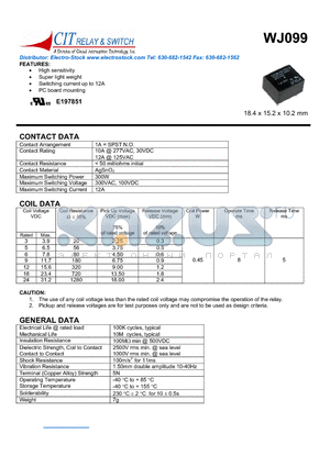 WJ0991AS24VDC.45 datasheet - CIT SWITCH