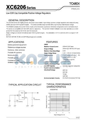 XC6206P121PR datasheet - Low ESR Cap.Compatible Positive Voltage Regulators