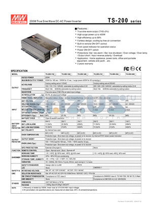 TS-200-124 datasheet - 200W True Sine Wave DC-AC Power Inverter