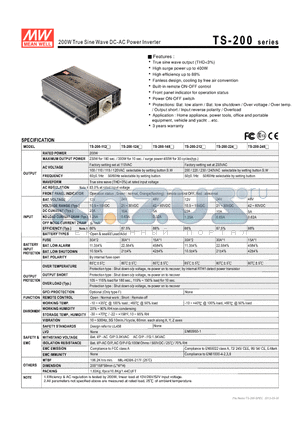 TS-200_12 datasheet - 200W True Sine Wave DC-AC Power Inverter