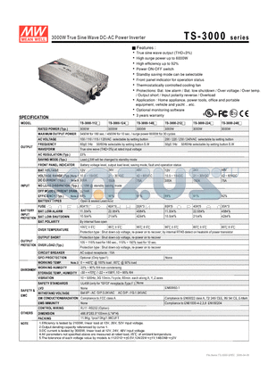 TS-3000-124 datasheet - 3000W True Sine Wave DC-AC Power Inverter