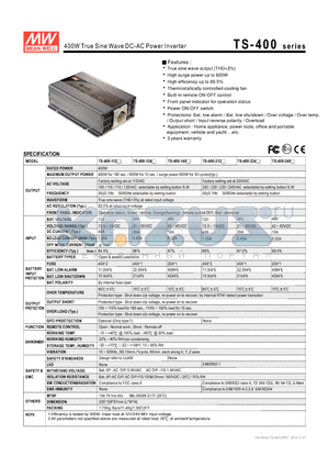TS-400 datasheet - 400W True Sine Wave DC-AC Power Inverter