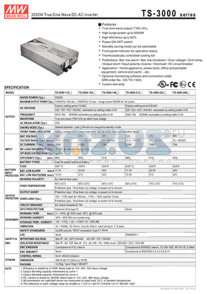 TS-3000-112 datasheet - 3000W True Sine Wave DC-AC Inverter