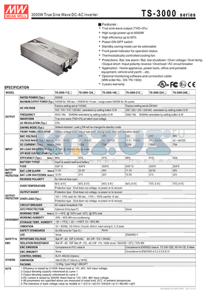 TS-3000-212 datasheet - 3000W True Sine Wave DC-AC Inverter