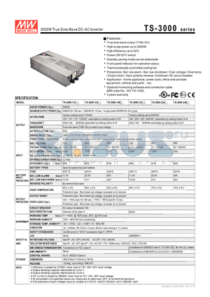 TS-3000_1012 datasheet - 3000W True Sine Wave DC-AC Inverter