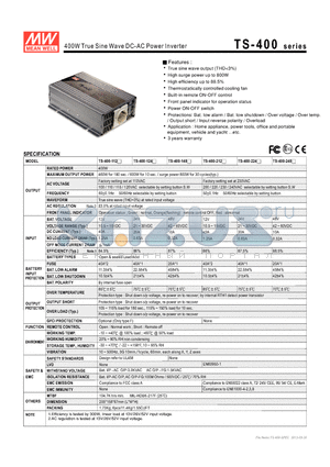 TS-400-248 datasheet - 400W True Sine Wave DC-AC Power Inverter