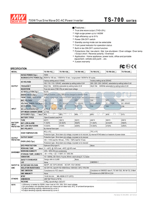 TS-700-148 datasheet - 700W True Sine Wave DC-AC Power Inverter