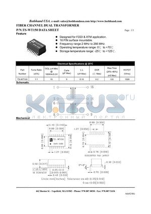 TS-WT150 datasheet - FIBER CHANNEL DUAL TRANSFORMER