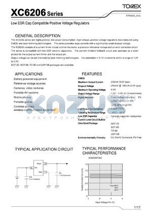 XC6206P122TH datasheet - Low ESR Cap.Compatible Positive Voltage Regulators