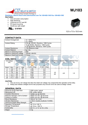 WJ1031A12DC.15S datasheet - CIT RELAY