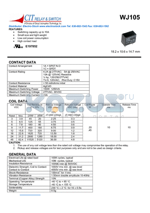 WJ105 datasheet - CIT SWITCH