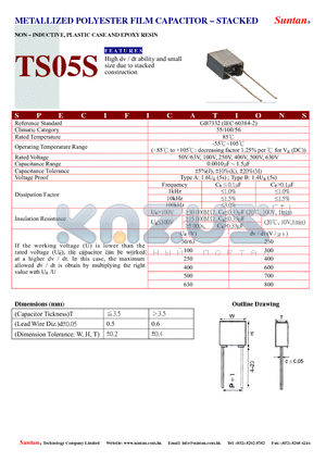 TS05S datasheet - METALLIZED POLYESTER FILM CAPACITOR - STACKED