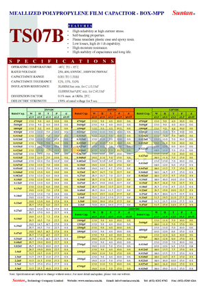TS07B datasheet - MEALLIZED POLYPROPYLENE FILM CAPACITOR - BOX-MPP