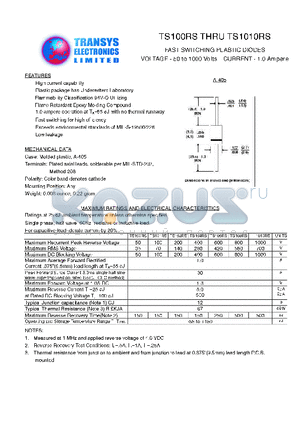 TS100RS datasheet - FAST SWITCHING PLASTIC DIODES