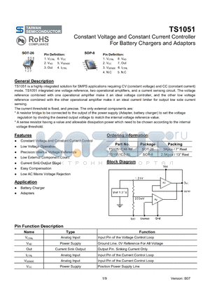 TS1051CSRL datasheet - Constant Voltage and Constant Current Controller For Battery Chargers and Adaptors