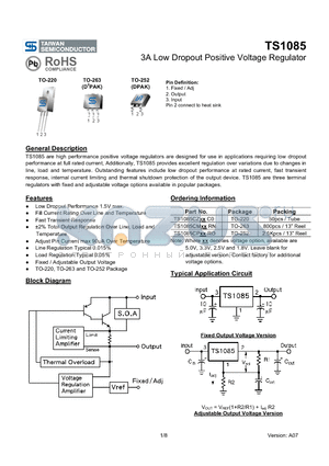 TS1085 datasheet - 3A Low Dropout Positive Voltage Regulator